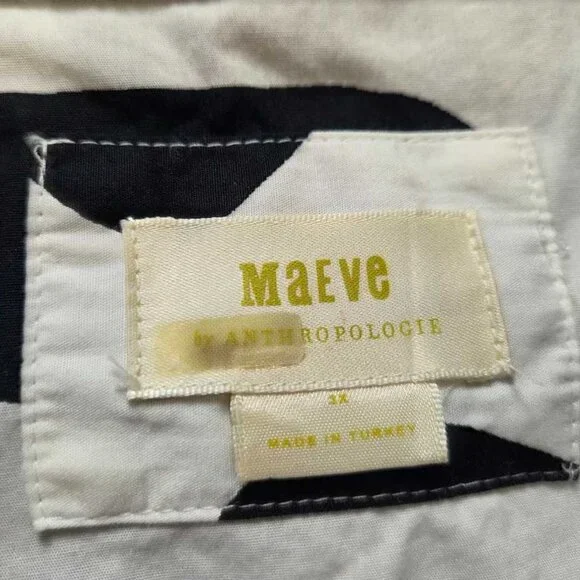 Plus 3X Maeve Anthropologie The Bettina tiered shirt dress Black White floral 2 - Picture 6 of 11